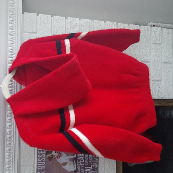 Women's Fluffy Red Warm Bomber Style Sweater Jacket Size S - Picture 9 of 14